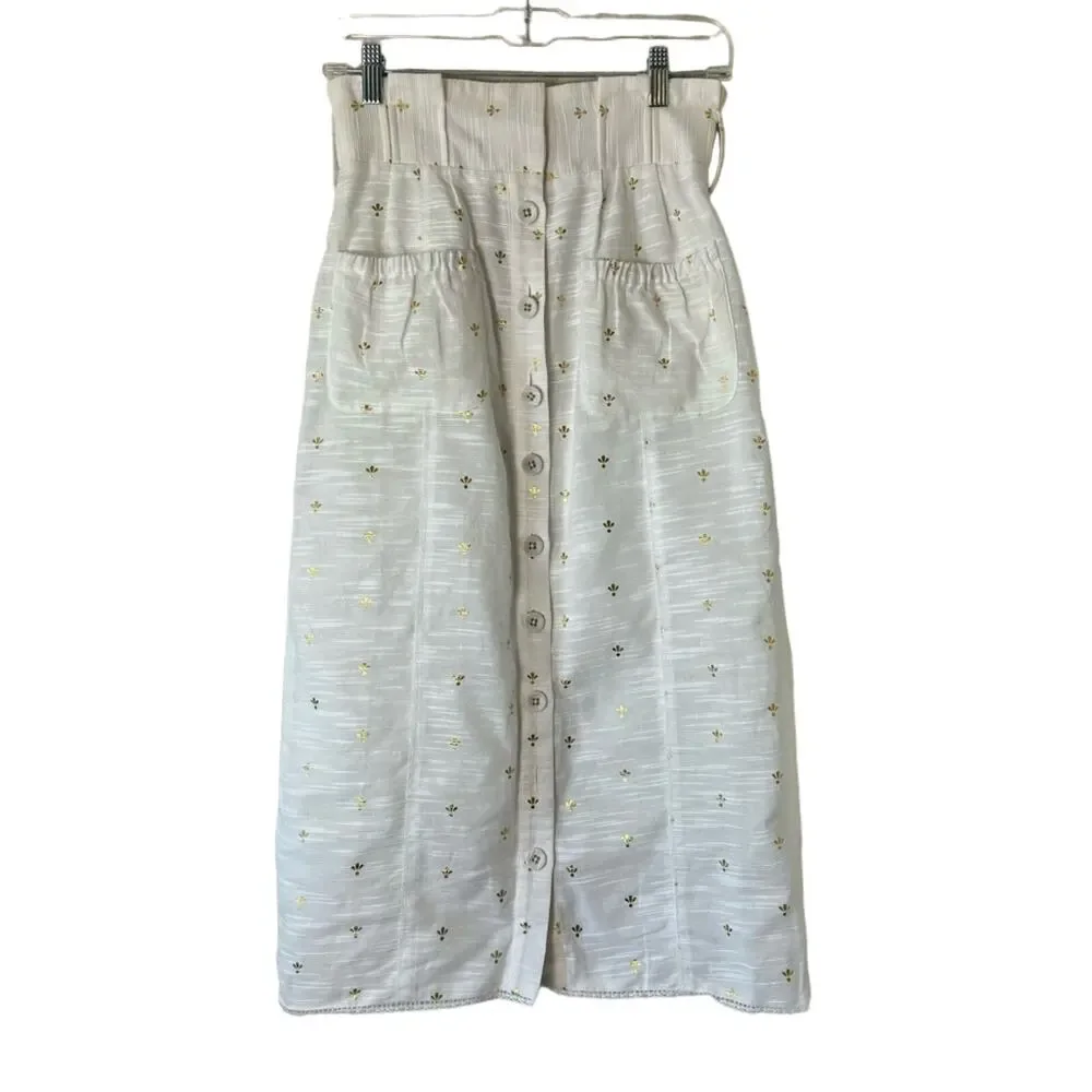 Tularosa White & Metallic Gold Midi Skirt Size Small